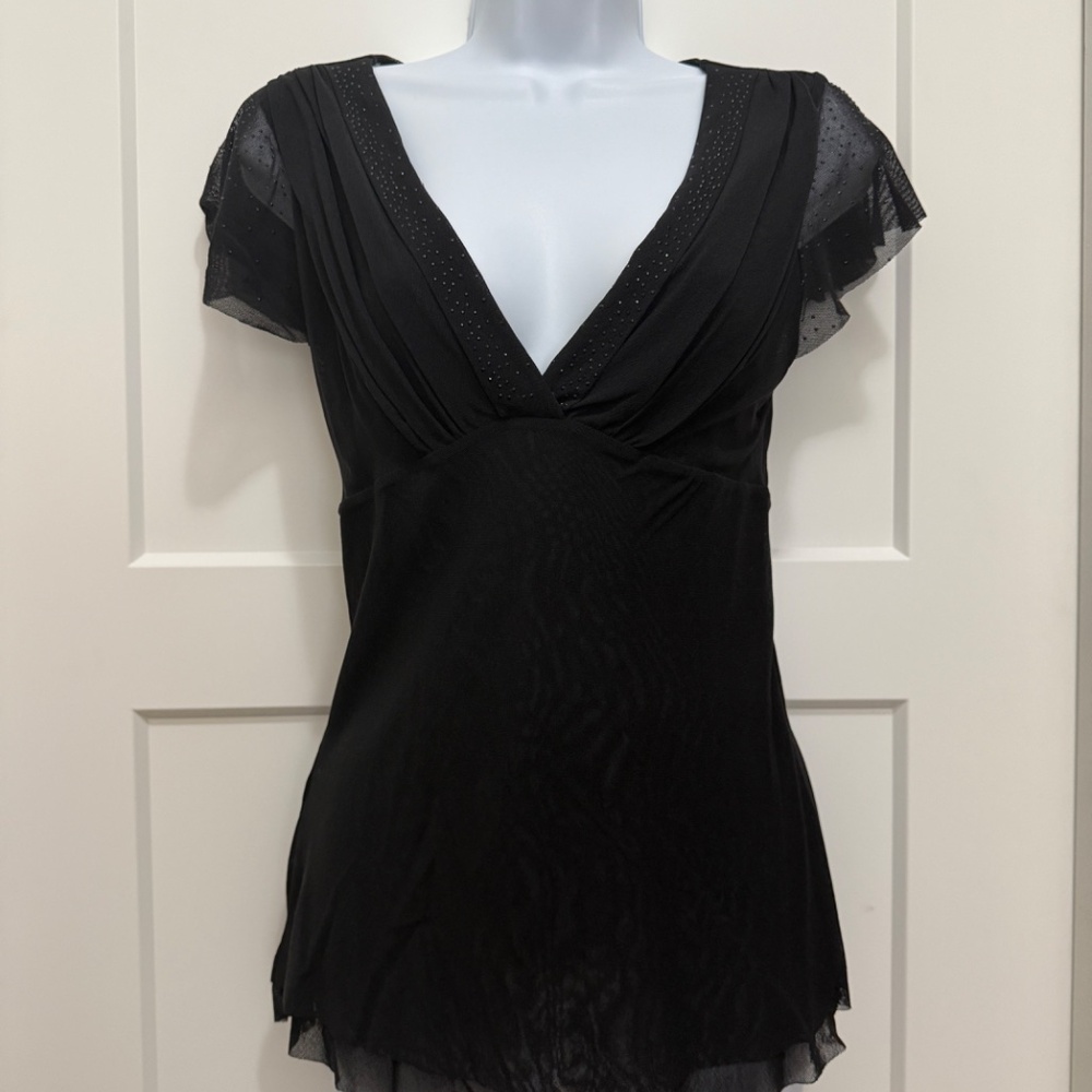 Express Embellished Flutter Mesh Top Black M - image 4